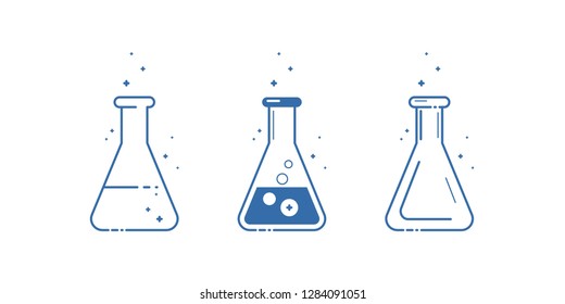 A conical flask. Icons set. Equipment for chemical laboratory. Line design. Vector