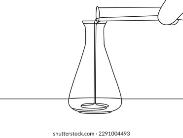 Conical flask one line continuous drawing. Laboratory glass equipment continuous one line illustration. Vector minimalist linear illustration