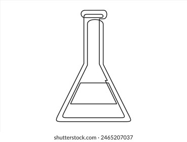 Conical flask one line continuous drawing. Laboratory glass equipment continuous one line illustration. Vector minimalist linear illustration