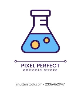 Conical flask pixel perfect RGB color icon. Scientific experiment. Medical test. Laboratory glassware. Isolated vector illustration. Simple filled line drawing. Editable stroke. Poppins font used
