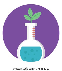 A conical flask with a plant inside it, flat icon design of a botany experiment