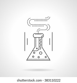 Conical flask with reaction liquid. Laboratory beaker. Science and research. Chemistry and medicine. Vector icon flat thin line style. Element for web design, business, mobile app. 