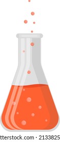 Conical flask with red liquid, illustration, vector on a white background.