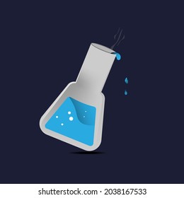 The conical flask is shaped like a liquid falling out of it in vector model design
