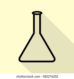 Conical Flask sign. Black icon with flat style shadow path on cream background.