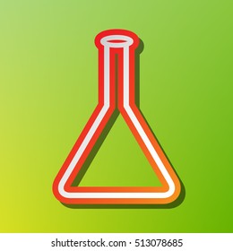 Conical Flask sign. Contrast icon with reddish stroke on green background.
