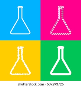 Conical Flask sign. Four styles of icon on four color squares.