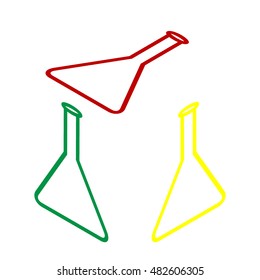 Conical Flask sign. Isometric style of red, green and yellow icon.