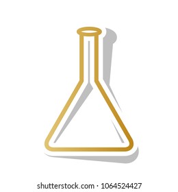 Conical Flask sign. Laboratory glass sign. Vector. Golden gradient icon with white contour and rotated gray shadow at white background.