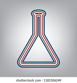 Conical Flask sign. Laboratory glass sign. Vector. Dark red, transparent and midnight green stroke of white icon at grayish background.