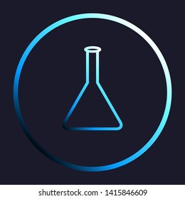 Conical Flask sign. Laboratory glass sign. White, cyan and blue gradient icon as round button in white shell at dark blue background. Illustration.