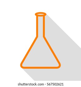 Conical Flask sign. Orange icon with flat style shadow path.