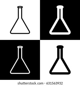 Conical Flask sign. Vector. Black and white icons and line icon on chess board.