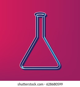 Conical Flask sign. Vector. Blue 3d printed icon on magenta background.