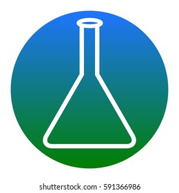 Conical Flask sign. Vector. White icon in bluish circle on white background. Isolated.