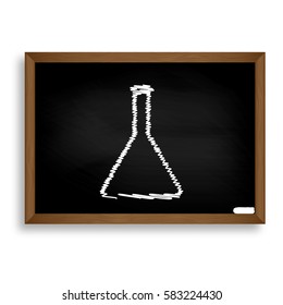 Conical Flask sign. White chalk icon on black school board with 