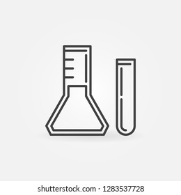 Conical flask and Test Tube vector icon or symbol in thin line style