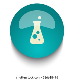 Conical Flask vector icon on blue green glossy glass button on white background