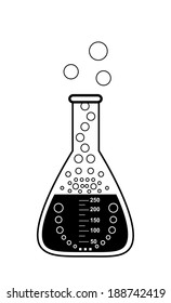 Conical graduated chemical flask with a solution, illustration isolated on white background,, 2d vector, eps 8