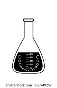 Conical graduated chemical flask with a solution, illustration, vector, isolated on white