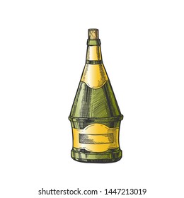 Conical Hand Drawn Blank Bottle Of Wine Vector. Ink Design Sketch Modern Bottle Of Grape Alcoholic Liquid. Concept Color Mockup Glass Container Template Cartoon Illustration