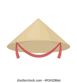 Conical hat icon in cartoon style isolated on white background. Hats symbol stock vector illustration.