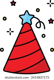 conical paperboard hat with star Concept Party Birthday Paper Cap Vector Icon Design, festival or merrymaking Symbol, Holidays Decor Sign, New Year and Christmas Stock Illustration