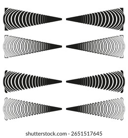 Conical shapes pattern. Abstract geometric forms. Black line vector. Optical illusion element.