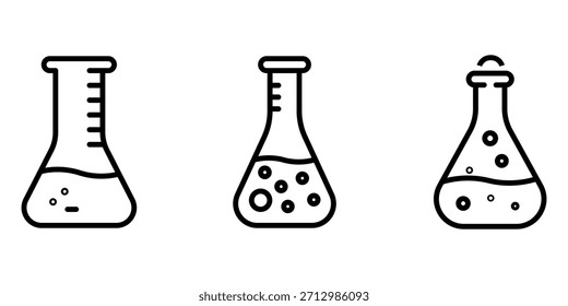 Paquete de diseño de contorno de frasco cónico o icono de línea.