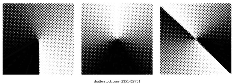 Los puntos medio-tonales en forma de cónica están dispuestos en cuadrados. Ilustración vectorial de gradientes redondos retro vintage