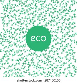 Conifer branches collection (1/5). Green and white sketch style drawing of evergreen conifer branches with needles. Eco pattern. Vector illustration EPS10.