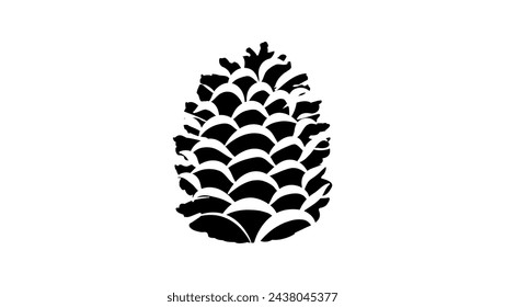 Conifer cone emblem, black isolated silhouette