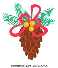 Conifer cone icon. Christmas fir decoration. Pine tree symbol