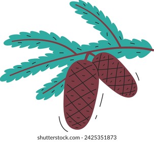 Conifer Cones On Branch Vector Illustration