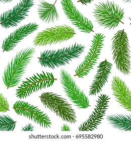 conifer evergreen pine fir cedar needle branches twigs seamless pattern