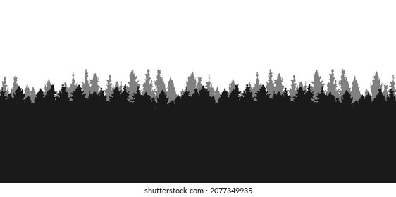 conifer forest silhouette isolated on white background, vector illustration