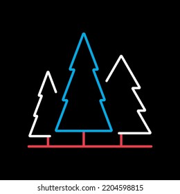 Conifer forest vector isolated on black background icon. Nature sign. Graph symbol for travel and tourism web site and apps design, logo, app, UI