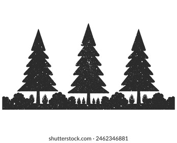 Conifer pine trees in a forest or park simple vector icon for nature. Trunk environment deciduous pine trees silhouette vector logo.

