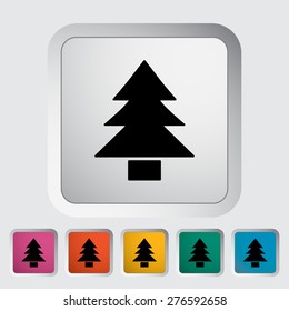 Conifer. Single flat icon on the button. Vector illustration.