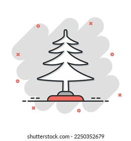 Conifer tree icon in comic style. Fir flora cartoon vector illustration on white isolated background. Ecology splash effect sign business concept.