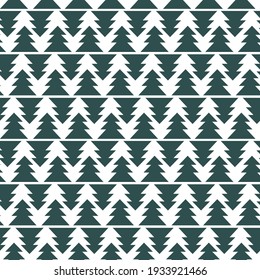 Conifer trees forest monochrome seamless pattern vector. Geometric evergreen trees pattern by tidewater green and white. Simple natural conifers monochrome seamless pattern. One of a series