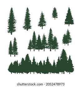 Coniferous and deciduous fir trees vector illustration, nature environmental plant with simple design