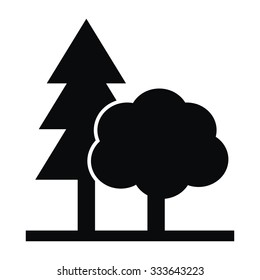 coniferous and deciduous tree, forest, black silhouette, vector icon, symbol