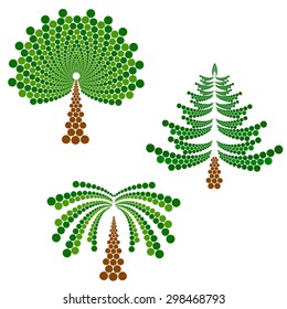 coniferous, deciduous tree and palm, stylized vector illustration