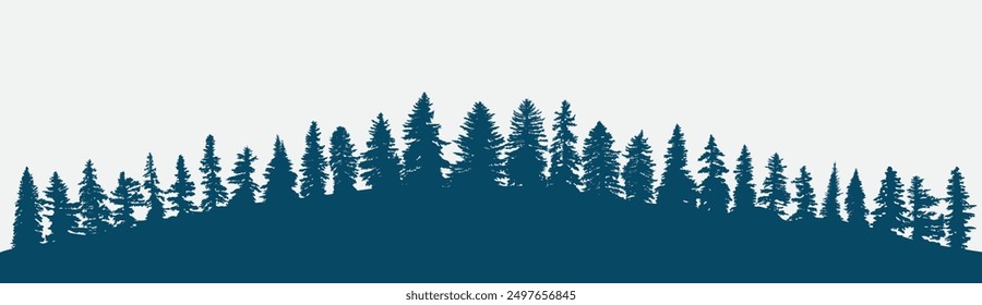 Coniferous forest background, panoramic forest silhouette