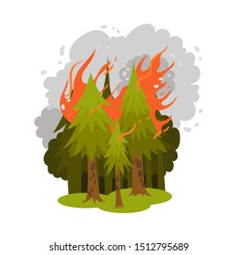 Coniferous forest burn. Vector illustration on a white background.