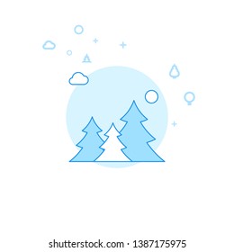 Coniferous Forest Flat Vector Icon. Wild Tree Illustration. Light Flat Style. Blue Monochrome Design. Editable Stroke. Adjust Line Weight.