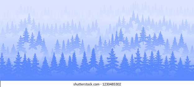 Coniferous Forest Fog Siberian Taiga Blue Stock Vector (Royalty Free ...