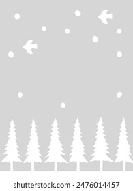 Coniferous forest and forest frame, bird flying in snowy sky background material