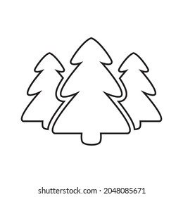 El icono del bosque de coníferas. Imagen de contorno de tres coníferas que simbolizan un bosque o una reserva natural. Ilustración vectorial aislada en un fondo blanco para el diseño y la web.